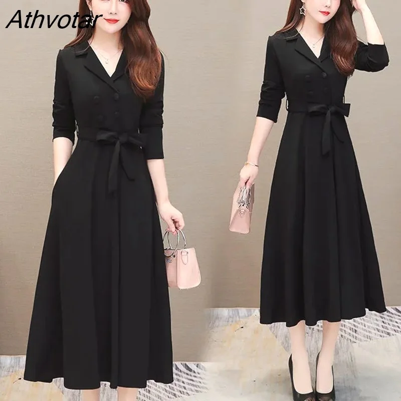 Athvotar Suit Dress With Belt Women Spring Autumn Elegant High Waist Long Party Dress Office Lady Long Sleeve Slim Blazer Dresses