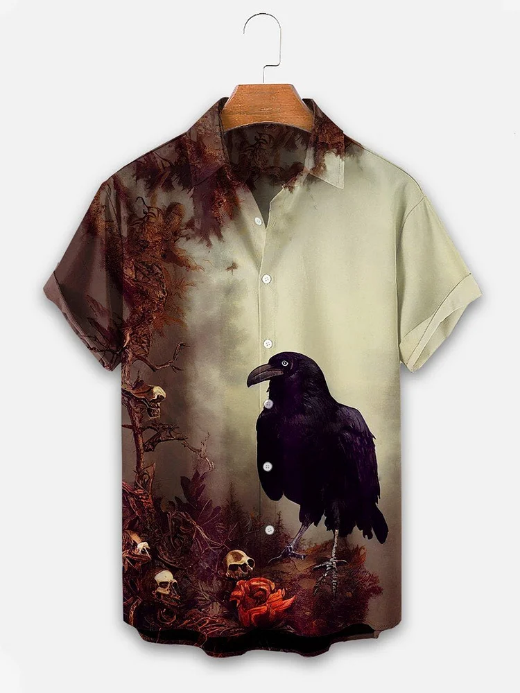 Men's Halloween Raven Print Casual Shirt