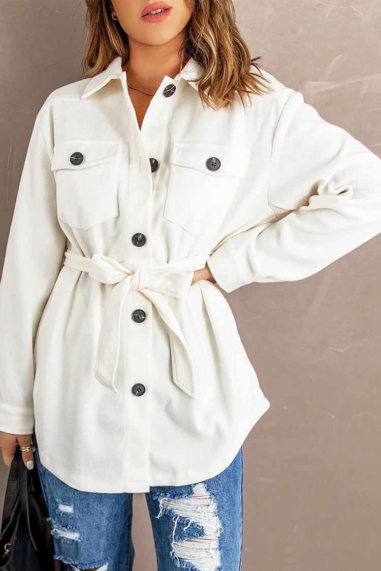 Khaki Lapel Button-Down Coat