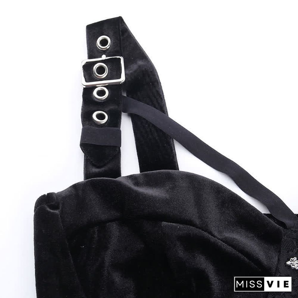 Gothic Cross Buckle Lace Hollow Out Crop Top