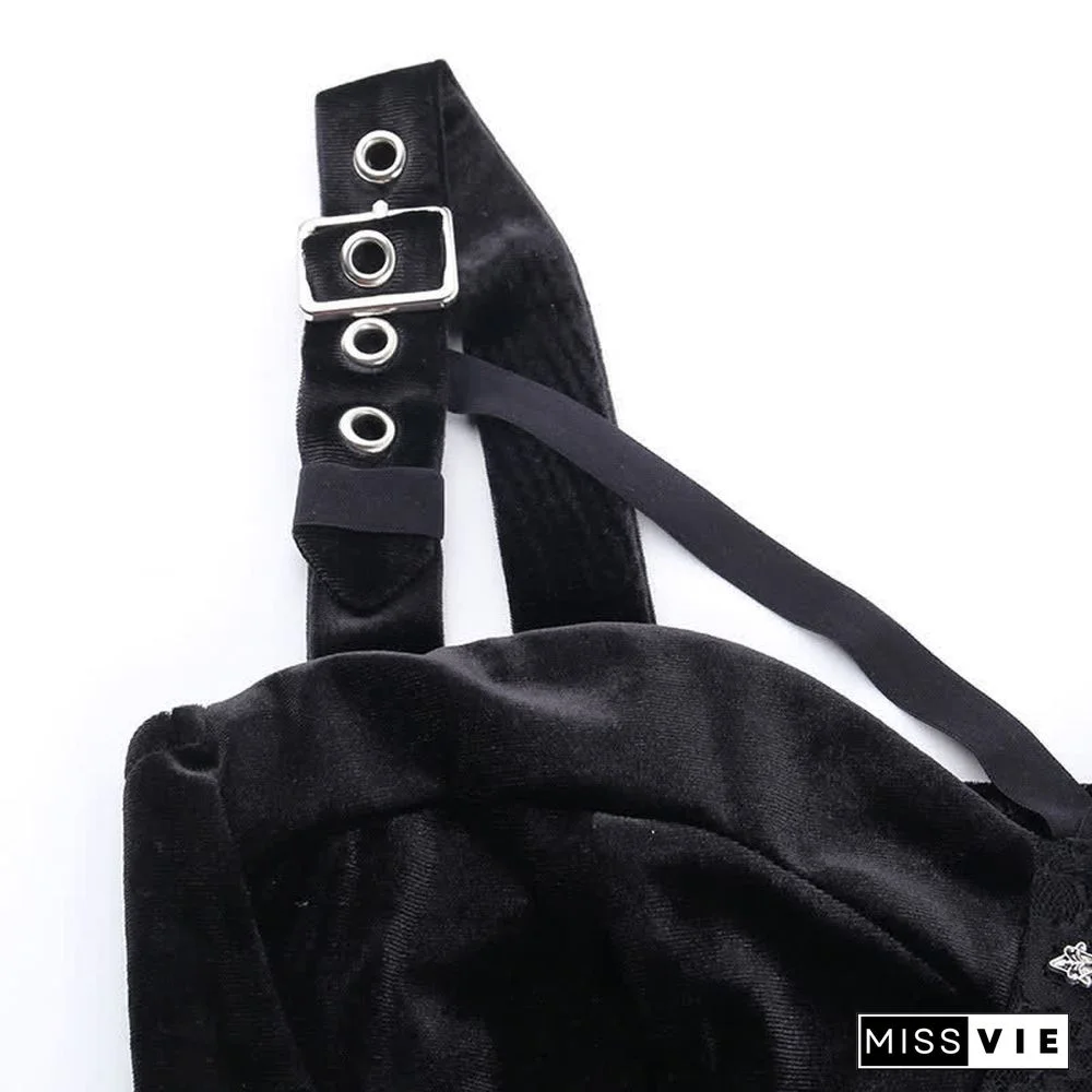 Gothic Cross Buckle Lace Hollow Out Crop Top