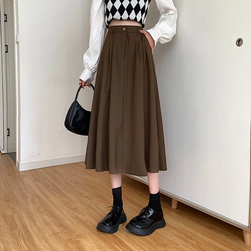 Brownm Brownm High Waist Skirt Female 2023 Autumn And Winter New Korean Version Show Thin Long Skirt Popular Big Swing A-Word Skirt Tide
