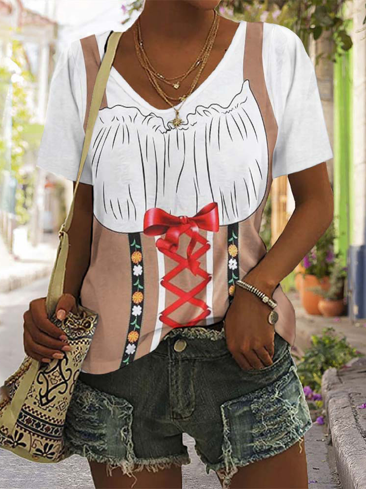 Comstylish Women's Oktoberfest Beer Bavarian Casual Cotton V-Neck T-Shirt