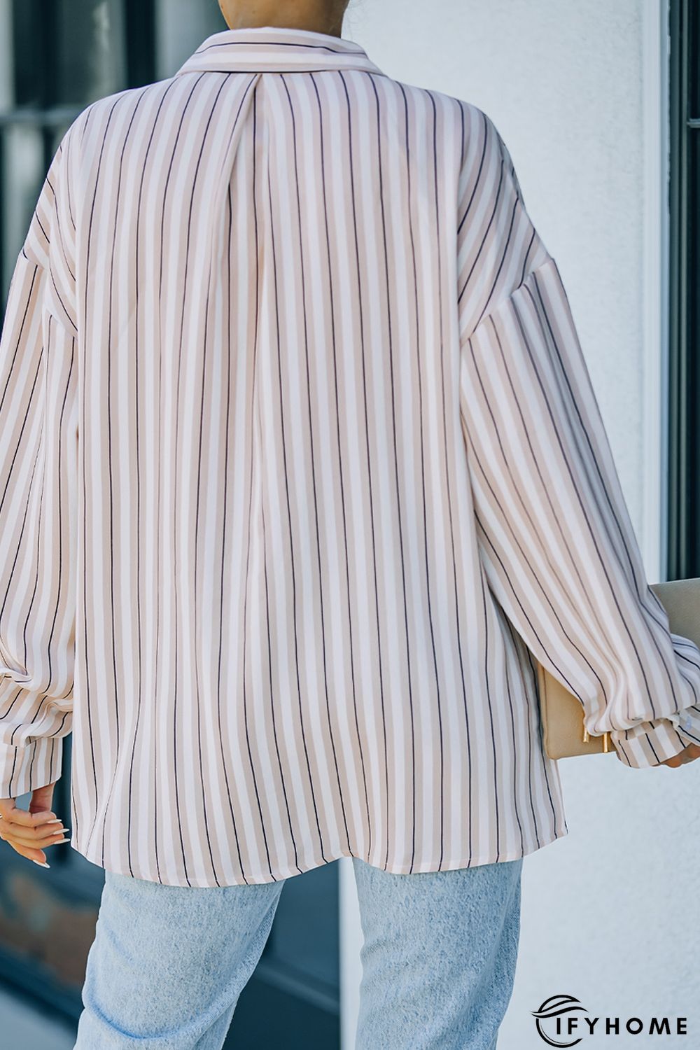 Khaki Striped Buttons Closure Long Sleeve Shirt | IFYHOME