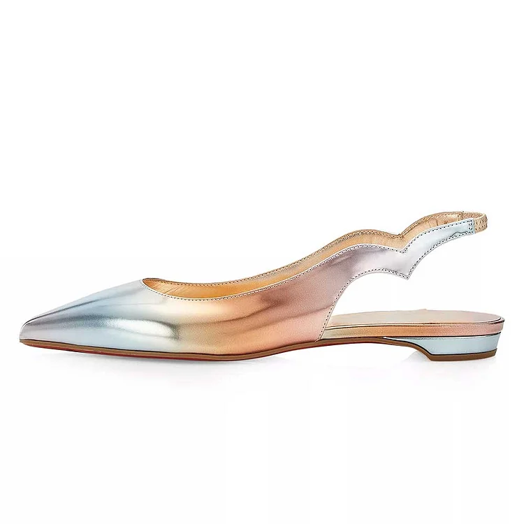 Lightweight Silver & Gold Pointed Toe Slingback Casual Flats |FSJ Shoes