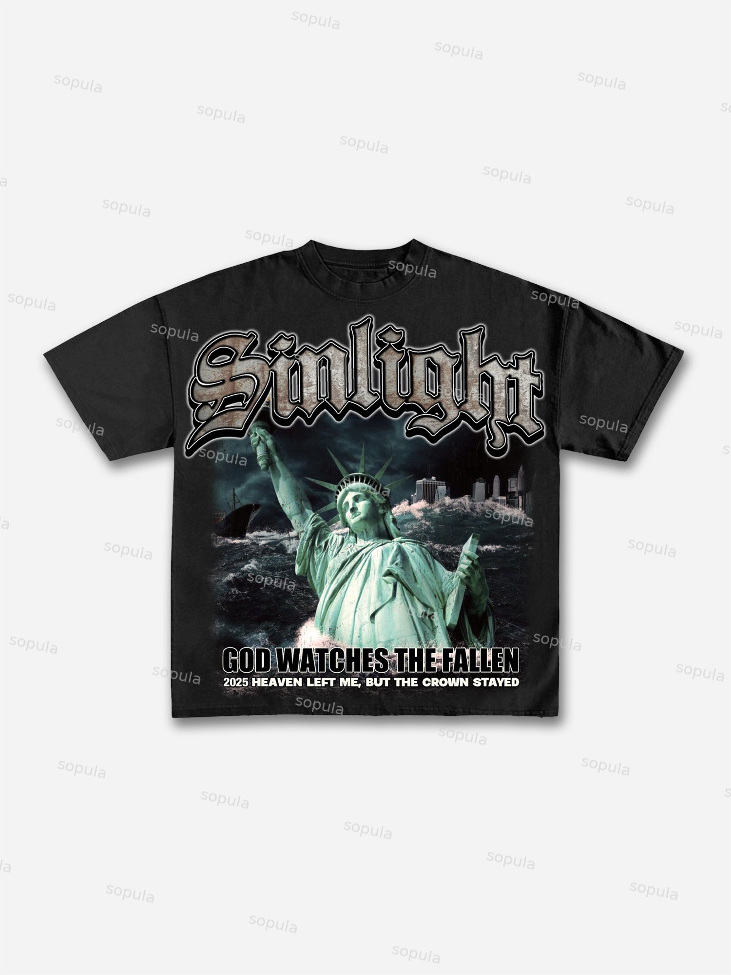 Sinlight End Times Statue Of Liberty Old Vintage Graphic Cotton T-shirt - Sopula ｜Premium Graphic Tees & Graphic Streetwear