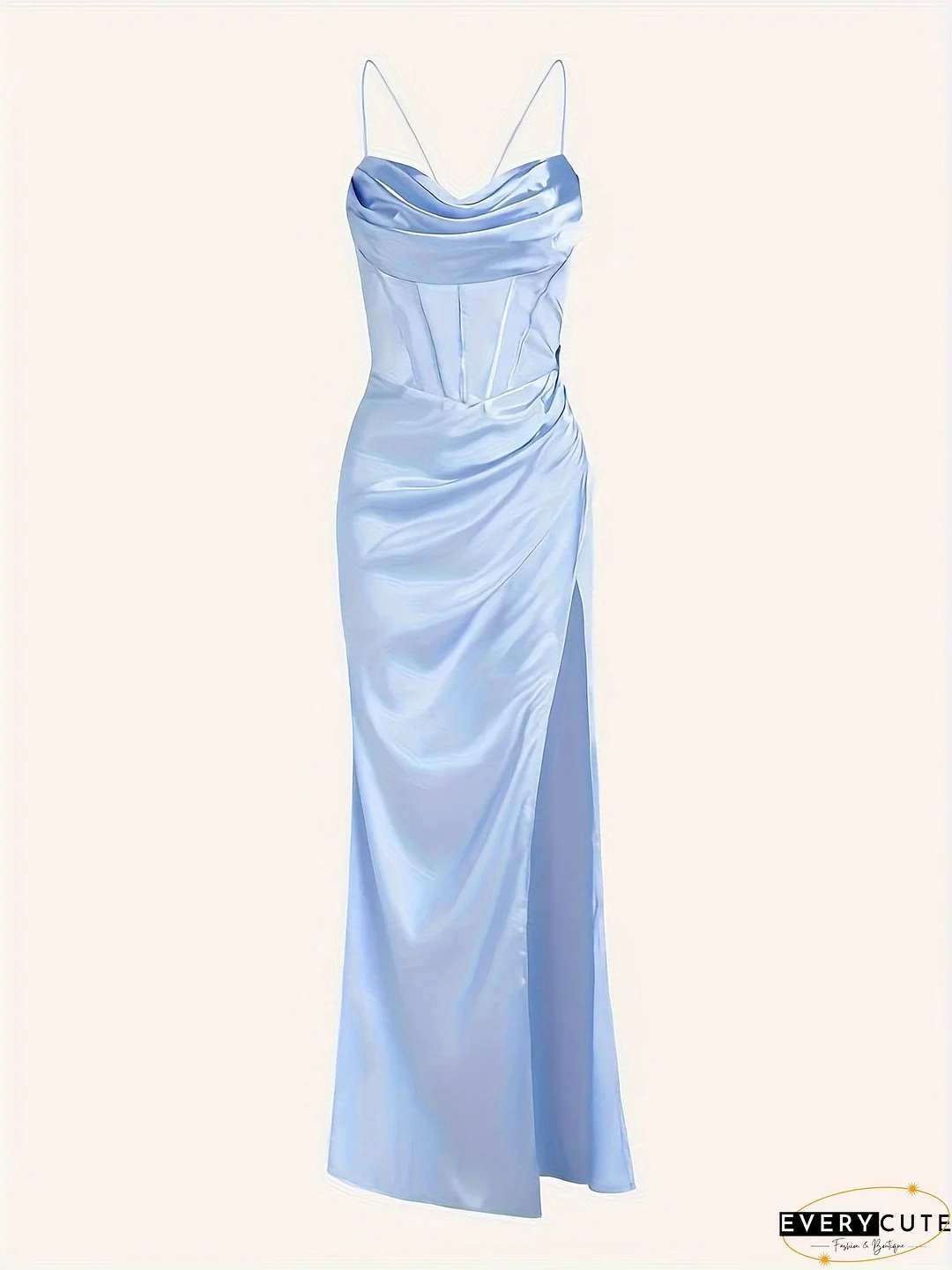 Split Thigh Backless Dress, Sexy Solid Party Maxi Dress, Women's Clothing