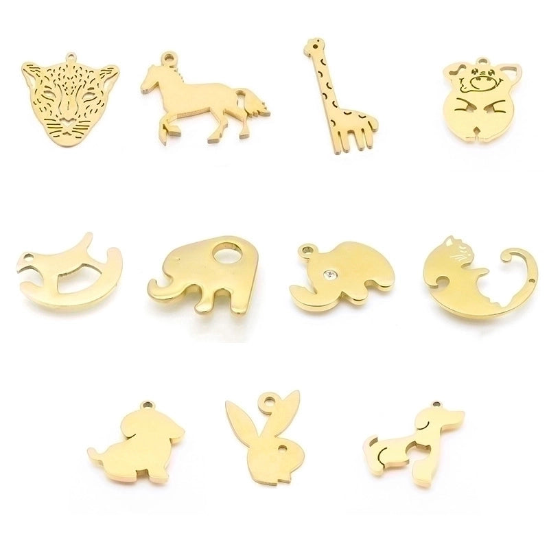 10 Pieces Stainless Steel Zircon 18K Gold Plated Animal