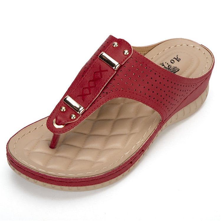 Stitching Hollow Out Metal Flip Flop Sandals