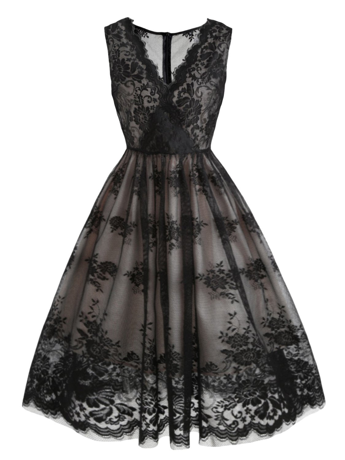 1950s Sleeveless V Neck Elegant Lace Dress
