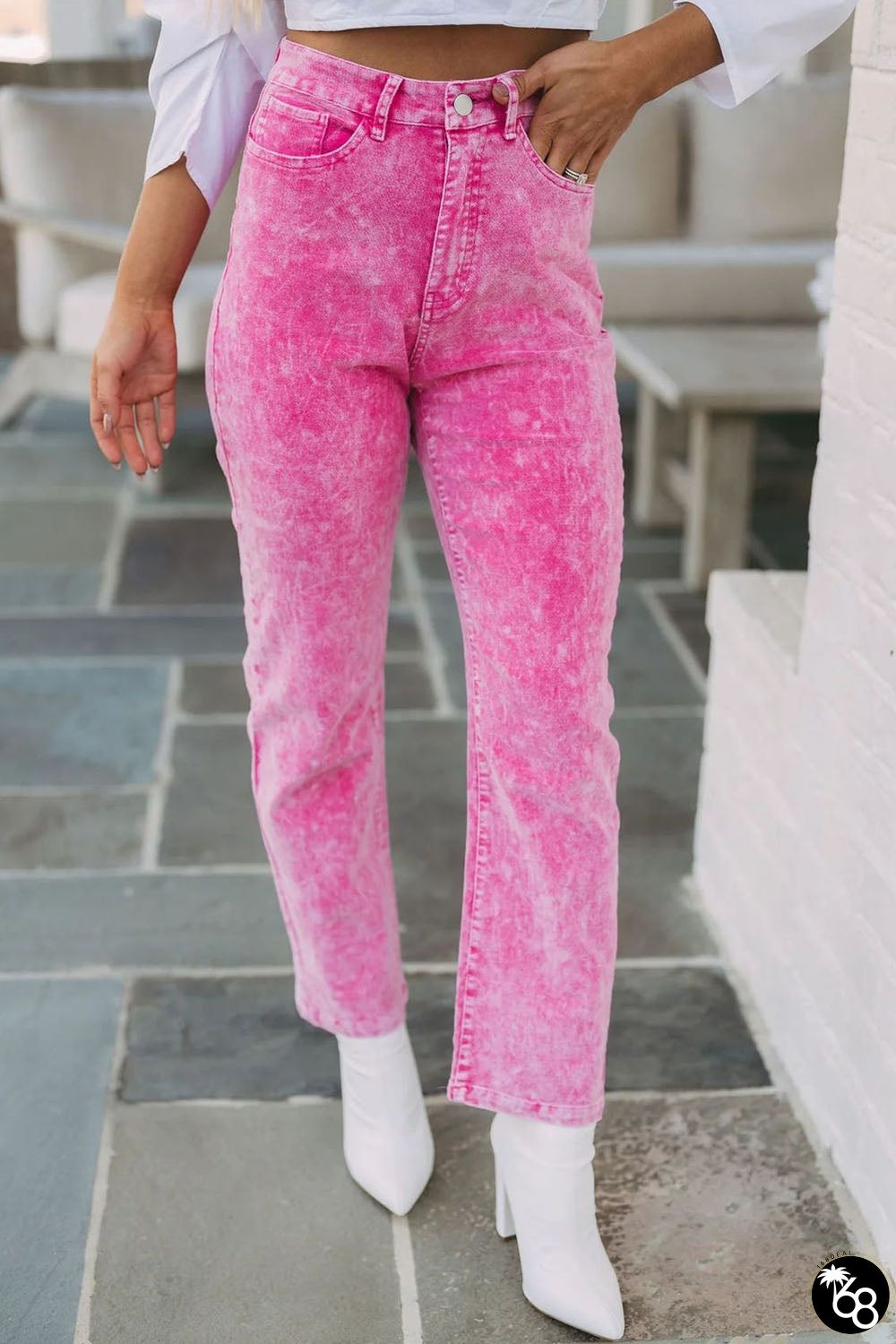 Rose Mid-Waist Pocketed Button Casual Jeans | 168DEAL