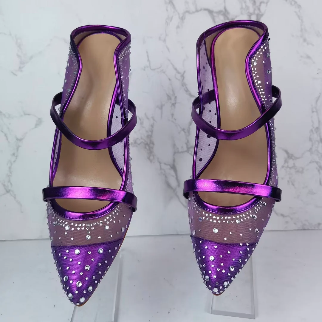 Women's 110mm High Heel Elegant Pointed Toe Rhinestones Slingback Sandals Shoes