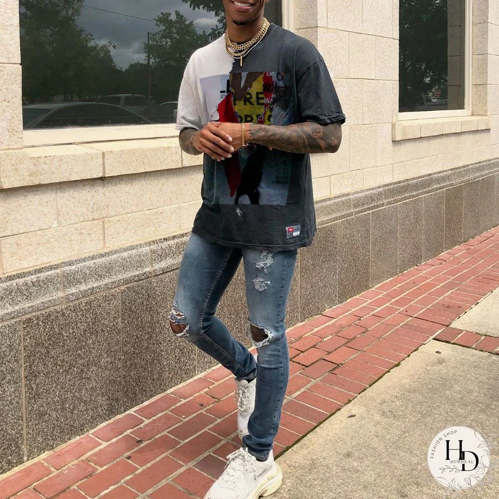 Mens Vintage Round Neck Printed Short-Sleeved T-Shirts