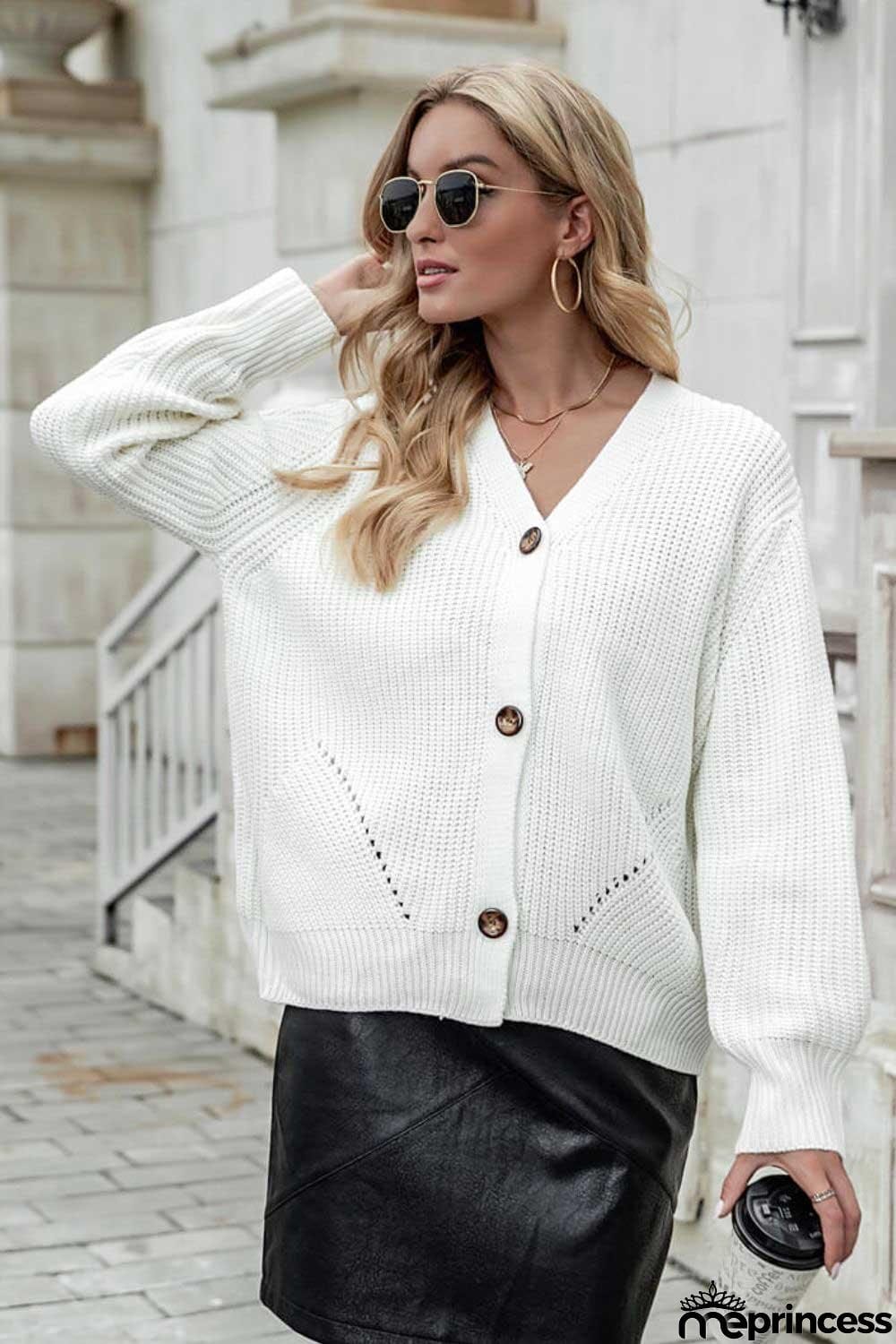 Button Front Dropped Shoulder Cardigan