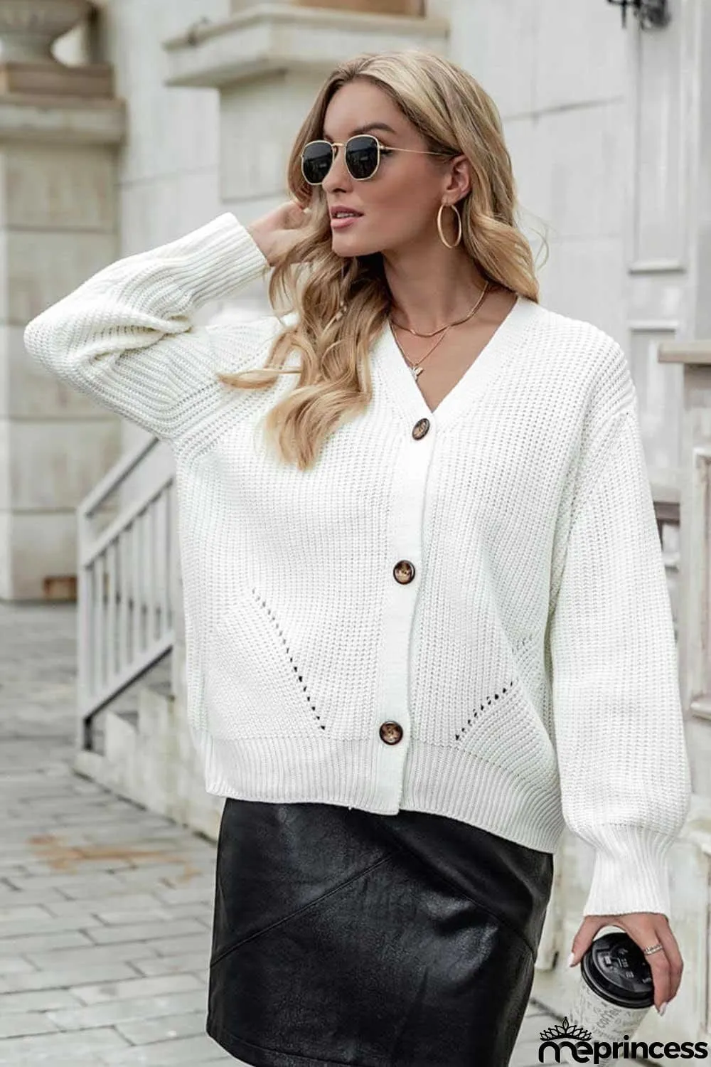 Button Front Dropped Shoulder Cardigan