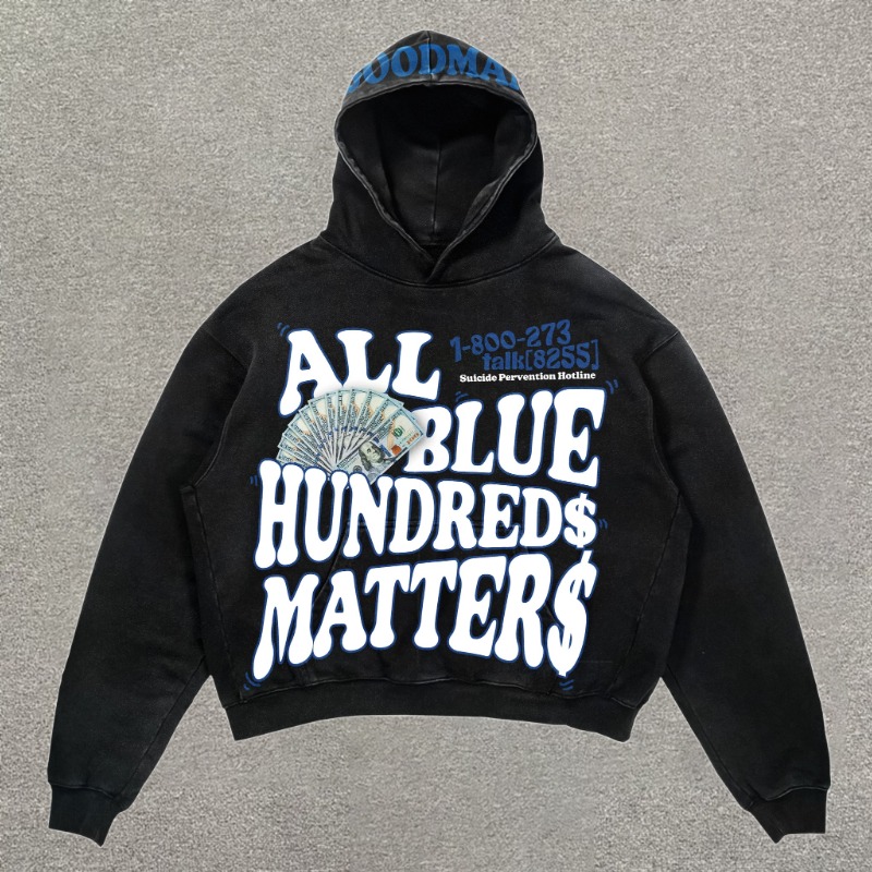 All Blue Hundred Matter Graphic Street Hoodie