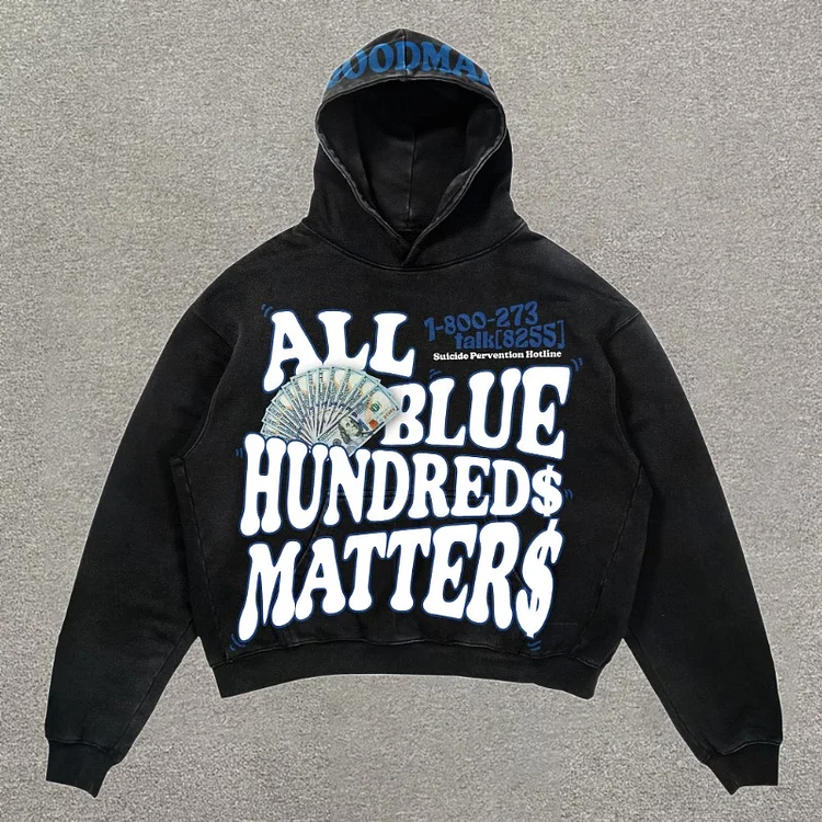 All Blue Hundred Matter Graphic Street Hoodie
