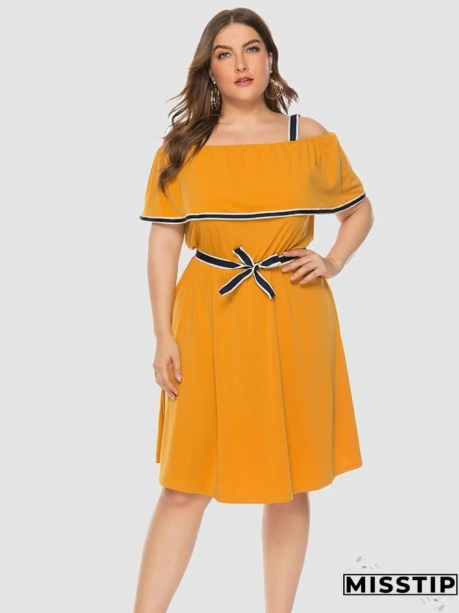 Solid Color Waist Short Sleeve Sling Dress