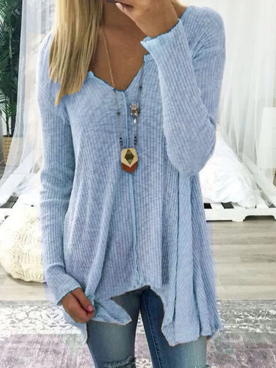 V-Neck Asymmetric Hem Sweater