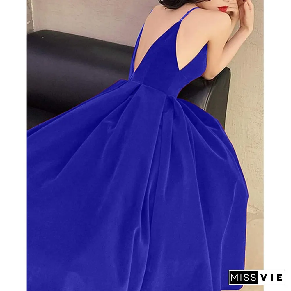 A-Line Minimalist Elegant Evening Party Wear Formal Dress Neck Sleeveless Floor Length