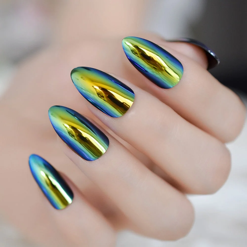 Rose Gold 24 Full Cover False Nails Gorgeous Glitter Ballerina Acrylic Nail Tips 12 sizes Full Coverage DIY Tips with Adhesive-Nail Inspo