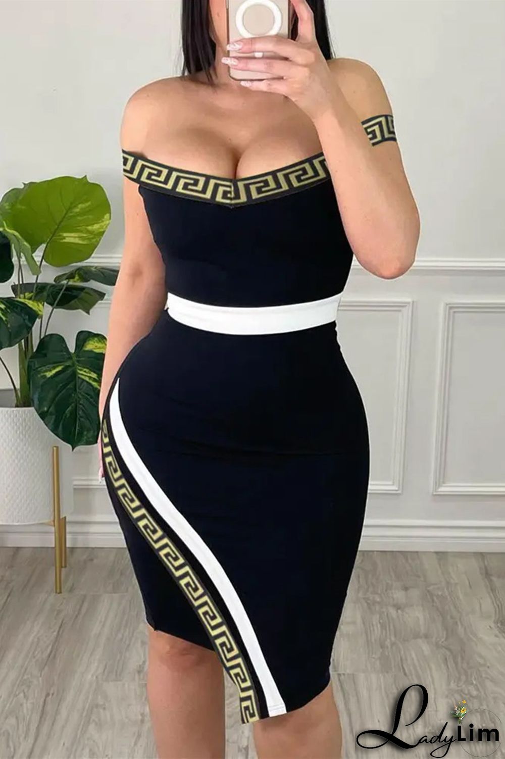 White Fashion Sexy Print Patchwork Backless Off the Shoulder Irregular Dress