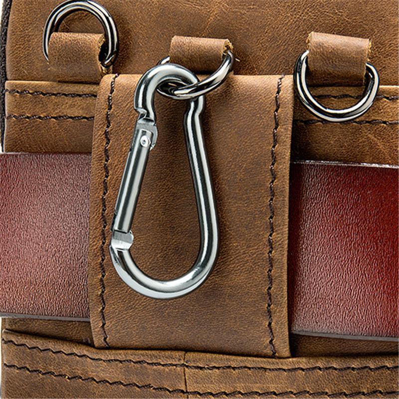 Men's Casual Cowhide Leather Double Zippers Crossbody Packs Waist Bag