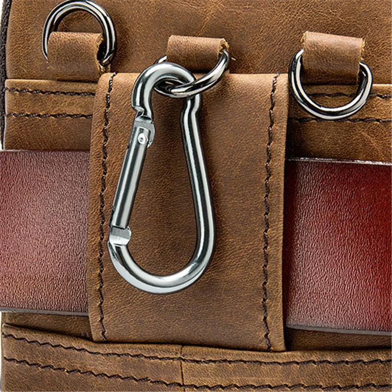 Men's Casual Cowhide Leather Double Zippers Crossbody Packs Waist Bag