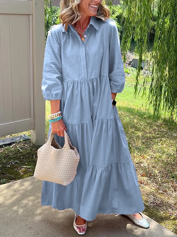 🔥 Loose Cotton Linen Lapel Dress