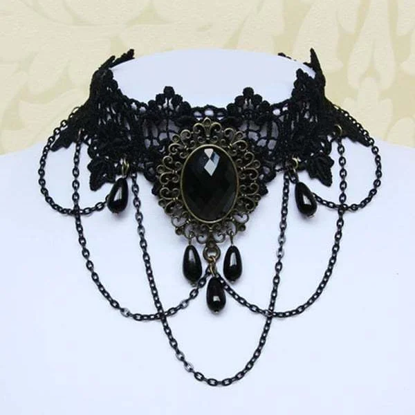 Gothic Dark Wind Black Lace Neckchain