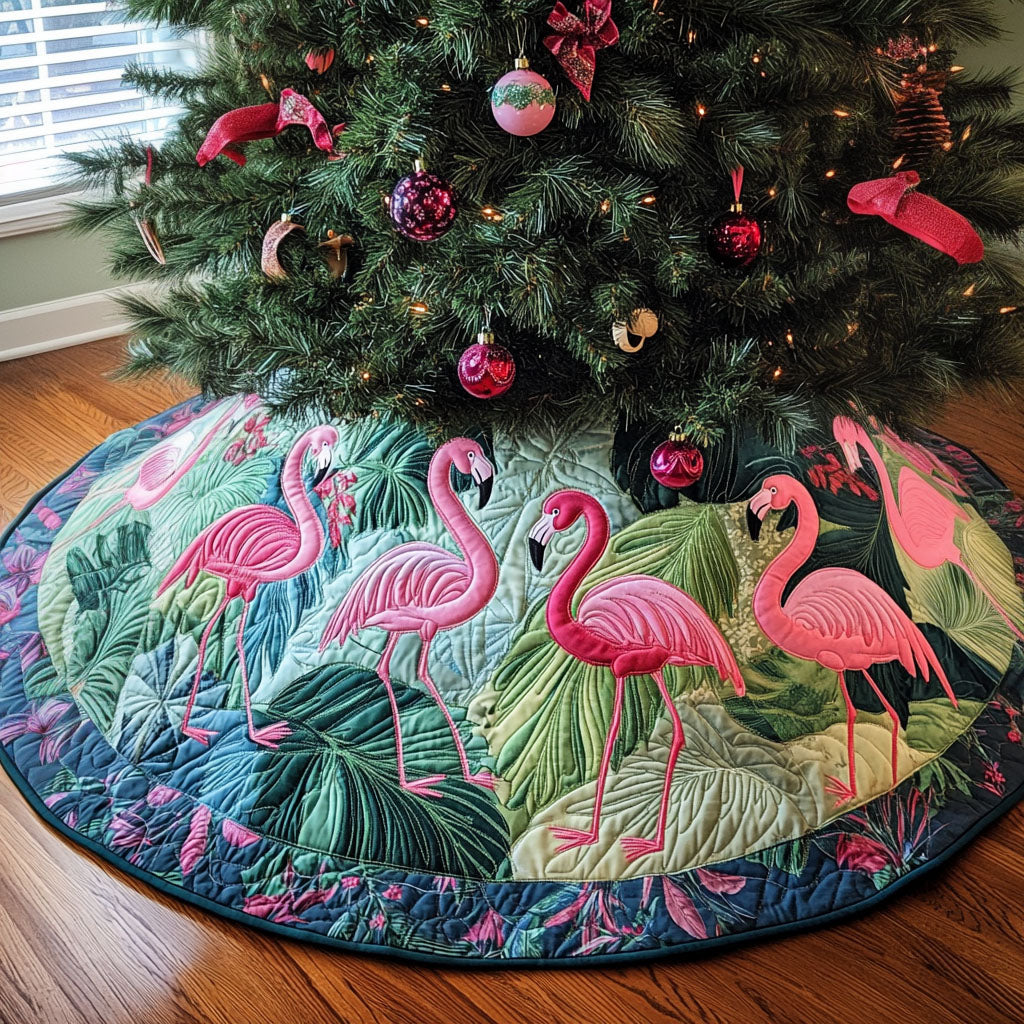 Flamingo Wonderland Quilted Christmas Tree Skirt NCU0PT2670