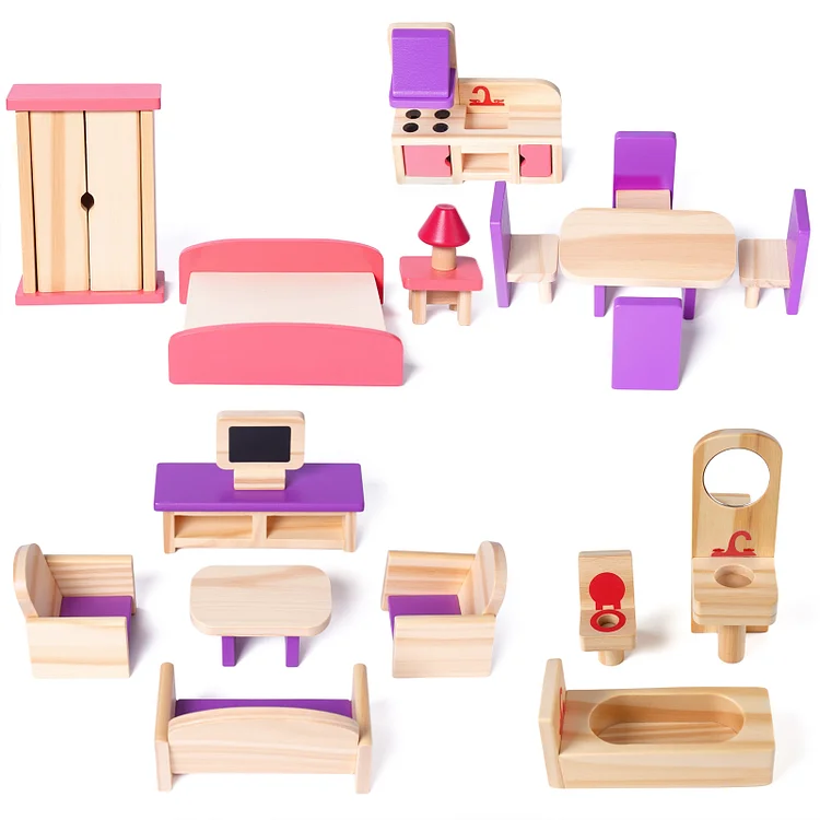 For 3" Mini Baby Doll Simulation Mini Wooden Furniture Sets