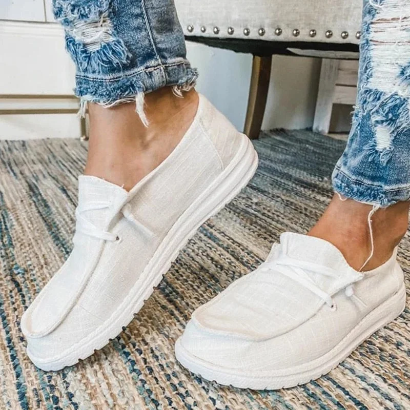 CARTOONH Canvas Shoes Lace Up Sneakers 2022 Summer Ladies Loafers Soft Breathable Casual Shoes Solid Female Flat Shoes Plus Size