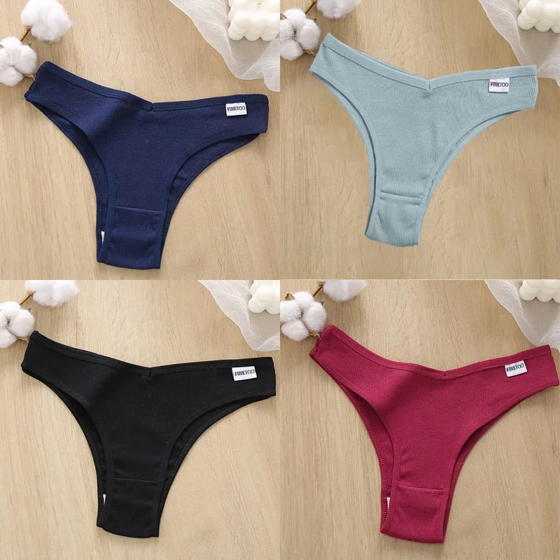 4PCS/Set Cotton Panties Women's Panties FINETOO Sexy Female Underpants Low Waist Underwear Women Pantys Lingerie M-XL