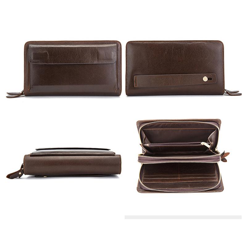 Card Holder Contrast Color Soft Leather Currency Pocket Zipper Closure Wallet