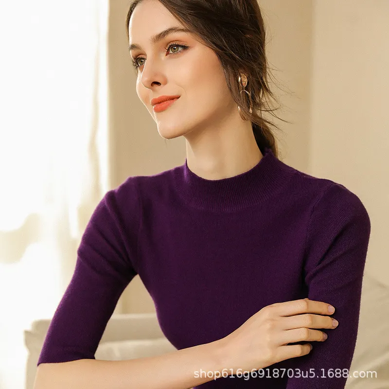 Churchf Churchf 2024 New Half High Turtleneck Slim Sweater Knit Short Sleeve Half Sleeve Five Minutes Middle Sleeve Tight Middle Sleeve Bottom Shirt