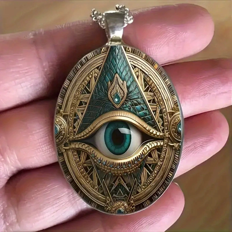 Mystical Zinc Alloy & Glass All-Seeing Eye Pendant 3x4cm | Spiritual Jewelry 