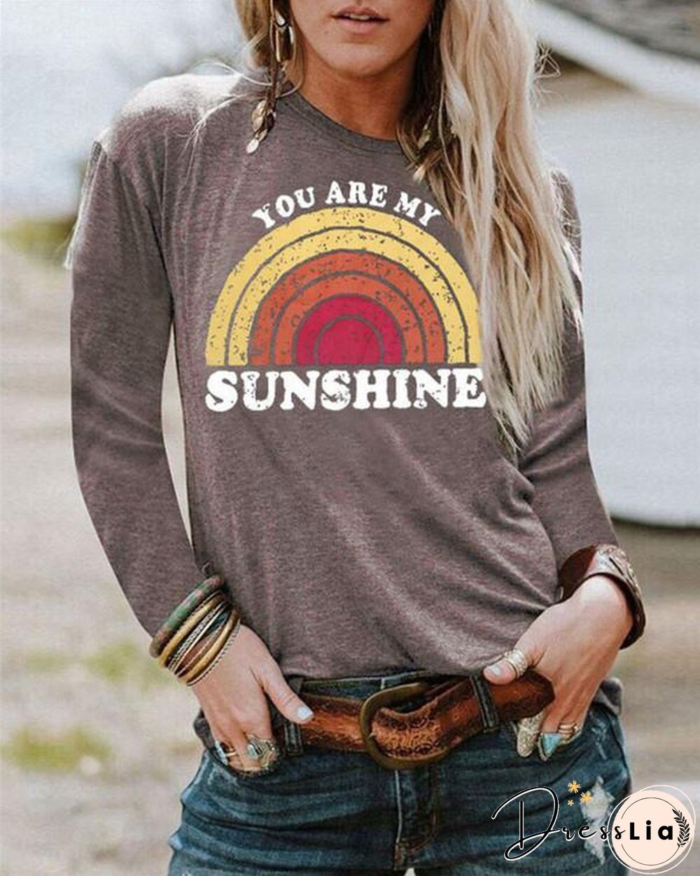 Sunshine Cartoon Printed  Women Tops Holiday Fall Daily Casual Blouse