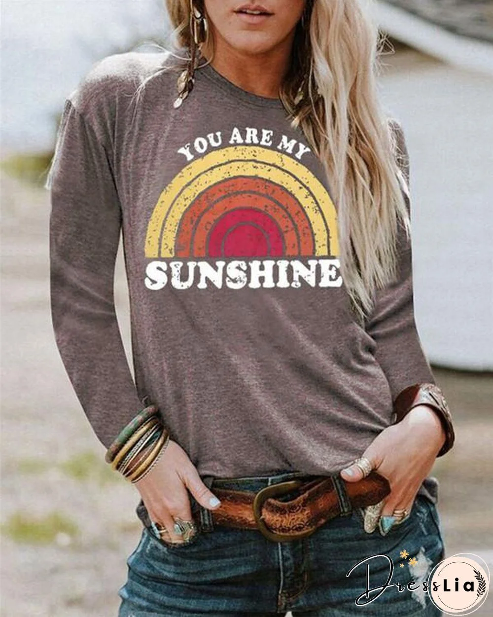 Sunshine Cartoon Printed  Women Tops Holiday Fall Daily Casual Blouse