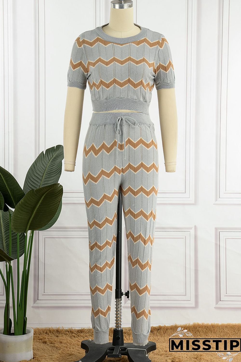 Pink Casual Patchwork O Neck Short Sleeve Two Pieces