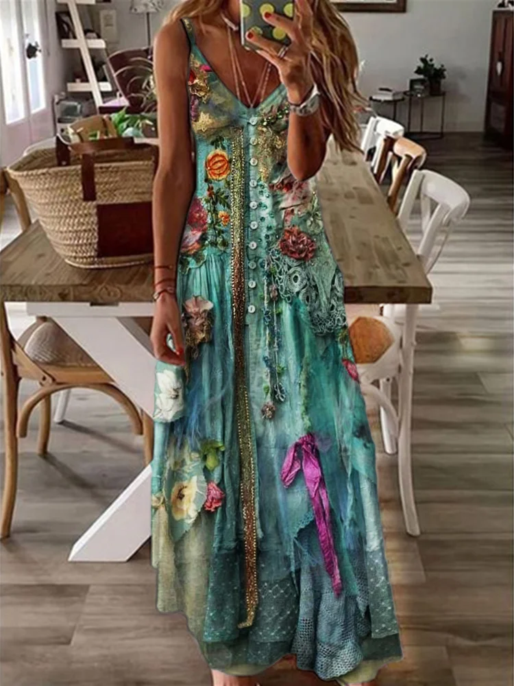 Wearshes Vintage Floral Textile Cami Maxi Dress