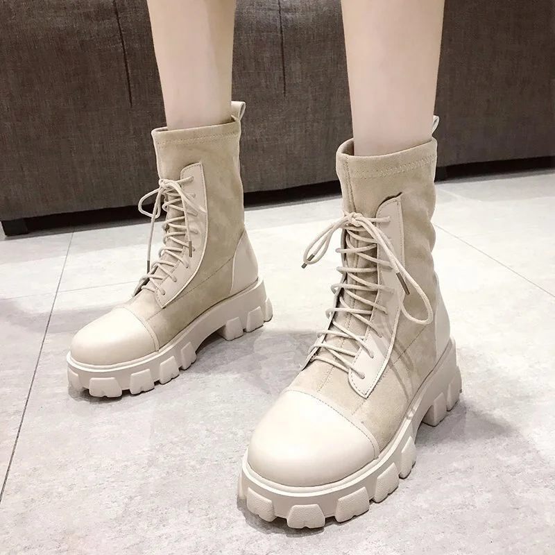 Qengg MCCKLE Women's Autumn Boots Women Ankle Boots Woman Winter Shoes Female Chunky Heel Platform High Boots Lasdies Botas Mujer 2020