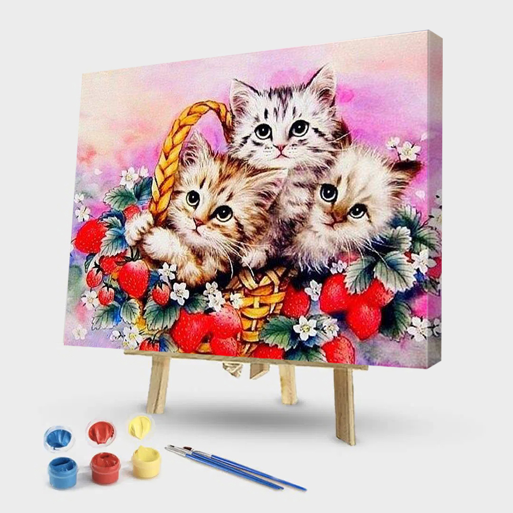 

50*40CM - Paint By Numbers - Strawberry Cats, 501 Original