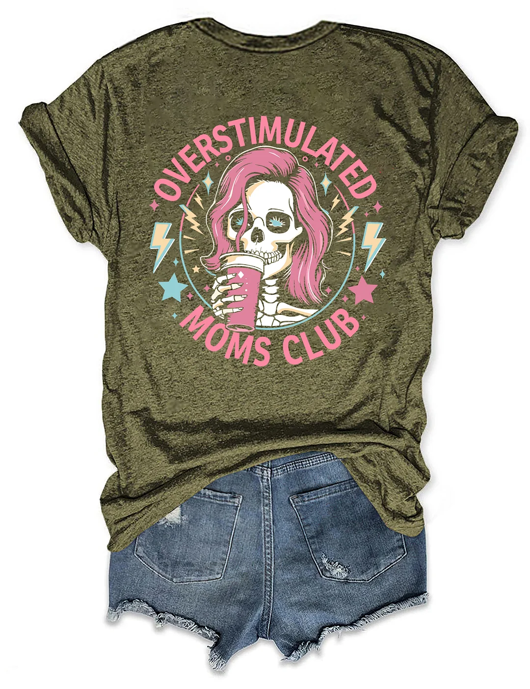 Skeleton Overstimulated Mom Club T-shirt