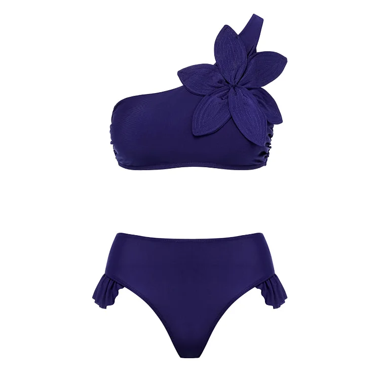 3D Flower One Shoulder Bikini Swimsuit Flaxmaker