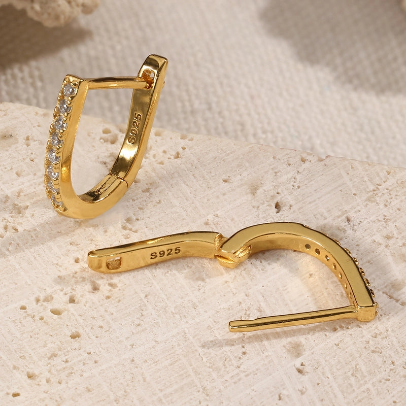 1 Pair White Gold Plated Gold Plated 925 Sterling Silver Zircon Geometric Earrings