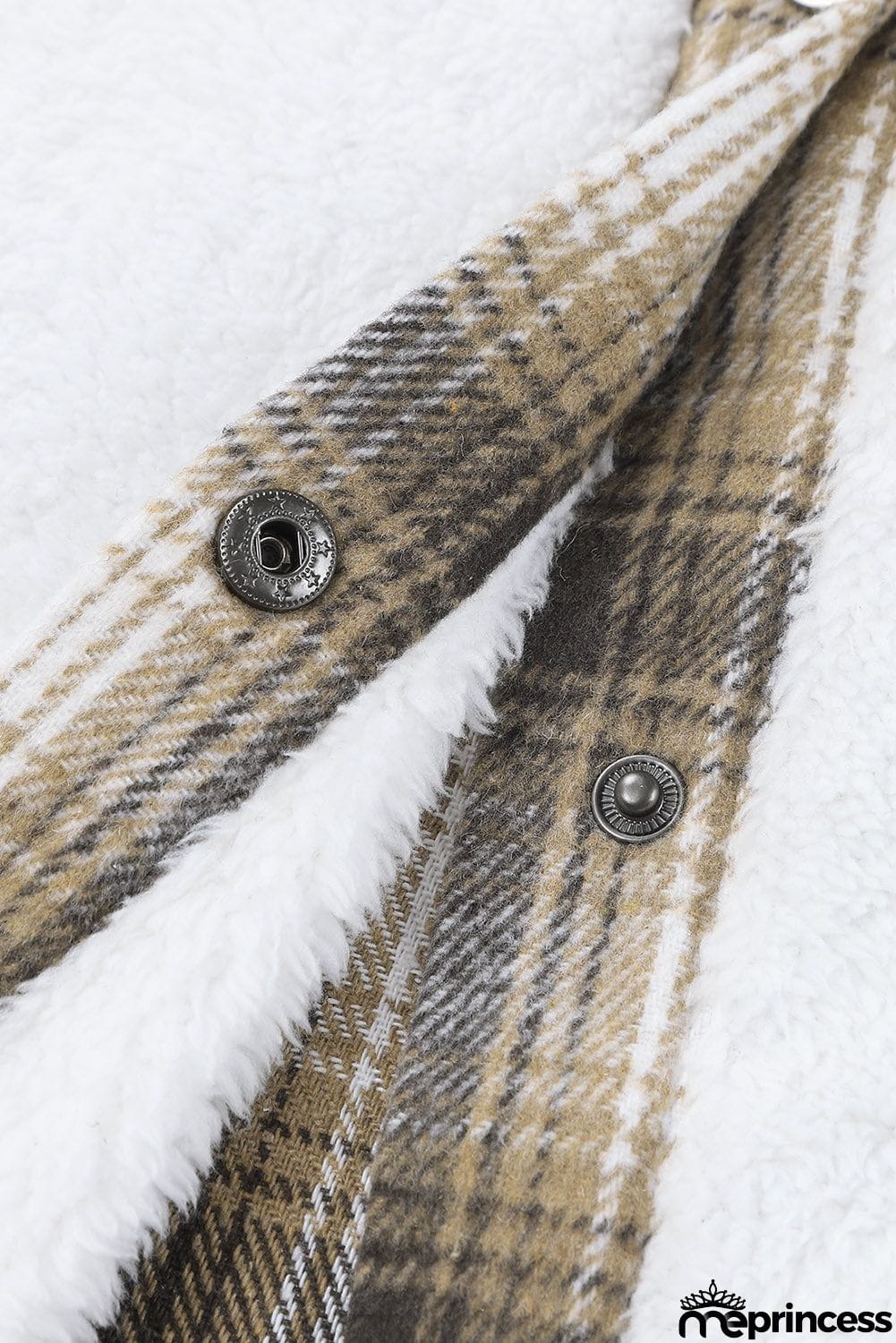 Plaid Patchwork Buttoned Pocket Sherpa Jacket