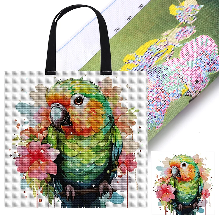 11CT Parrot Cross Stitch Canvas Tote Bag DIY Sewing Project Tote Handbag 40x40cm gbfke