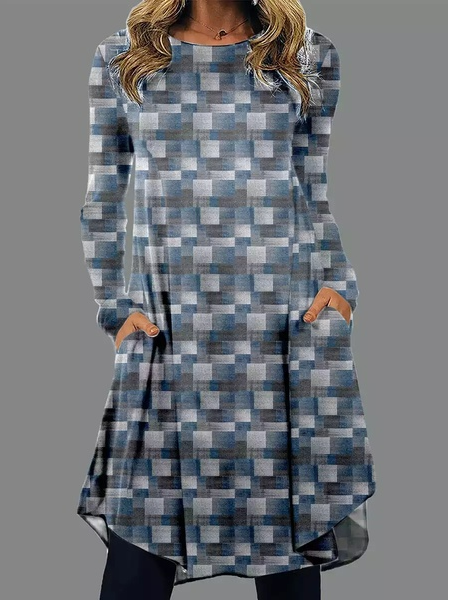 Casual Plaid Crew Neck Dresses