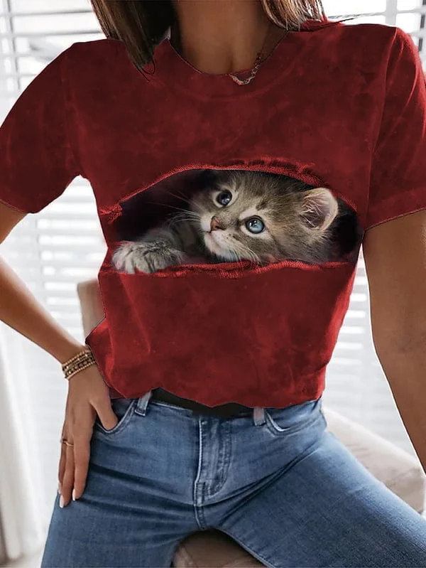 Women's 3D Cat Print T-shirts